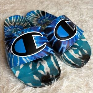 NWOT Champion Blue Tie-Dye Slides